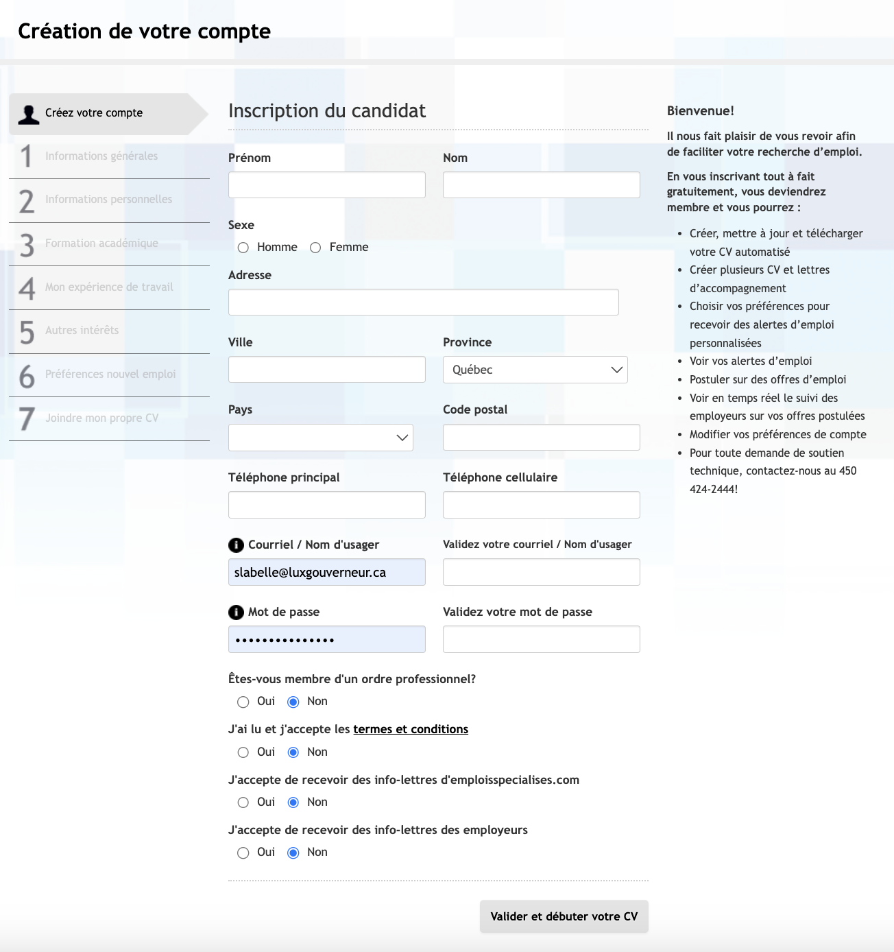 Remplir son CV automatisé sur emploisenmedecine.com